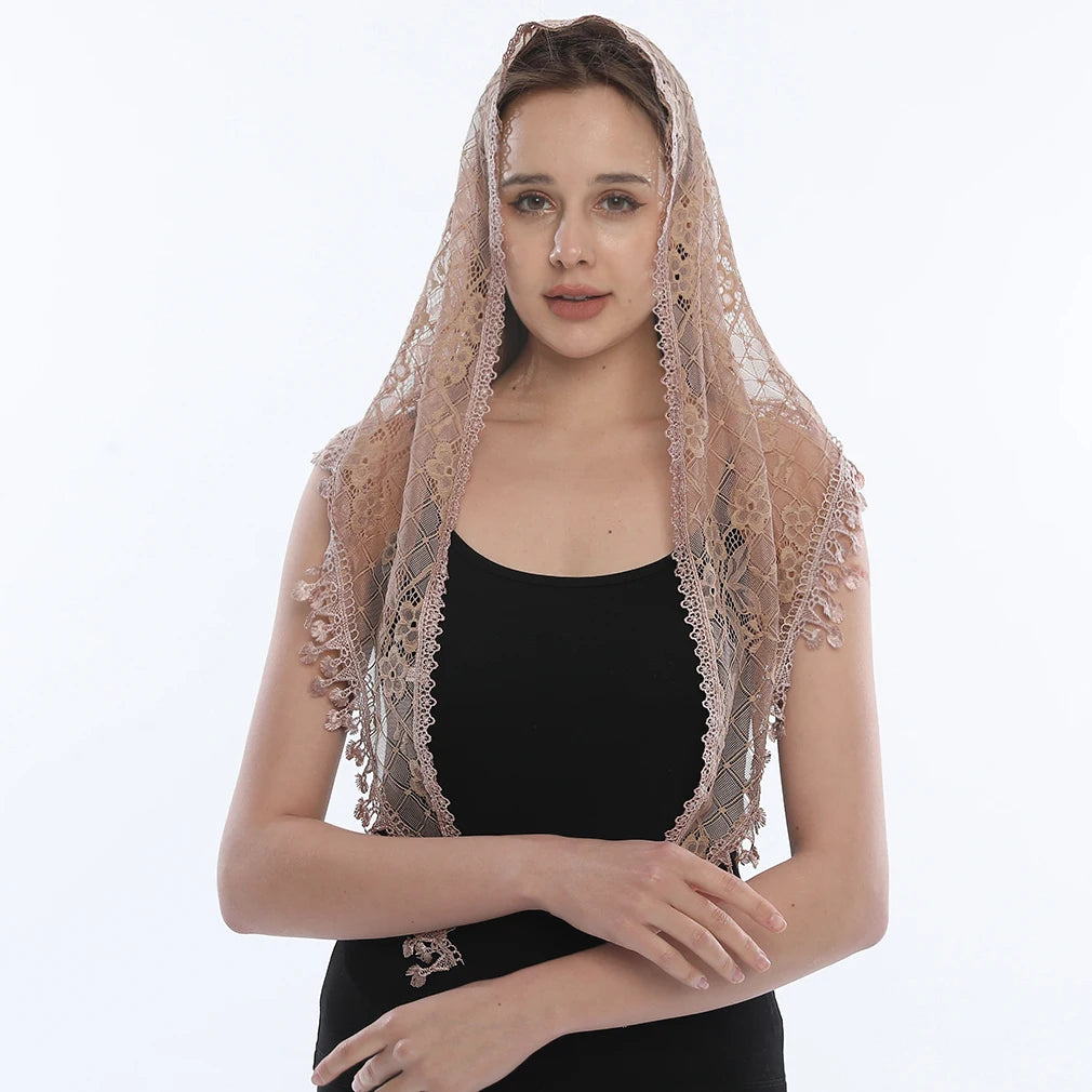 Fashion Church Shawl Lace Veil Polyester Scarf Bandana Church Prayer Wedding Mantilla Chapel White Embroidered Hijab Women Scarf