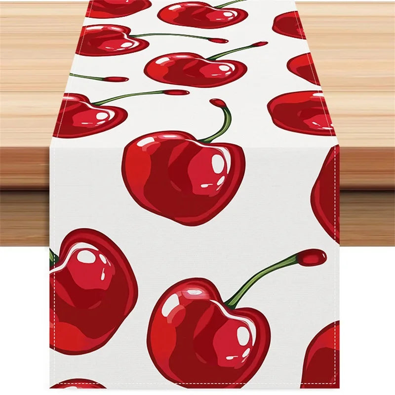 Linen Rectangle Tablecloth, Cherry Pattern Printed Table Cloth for Party and Home Decoration