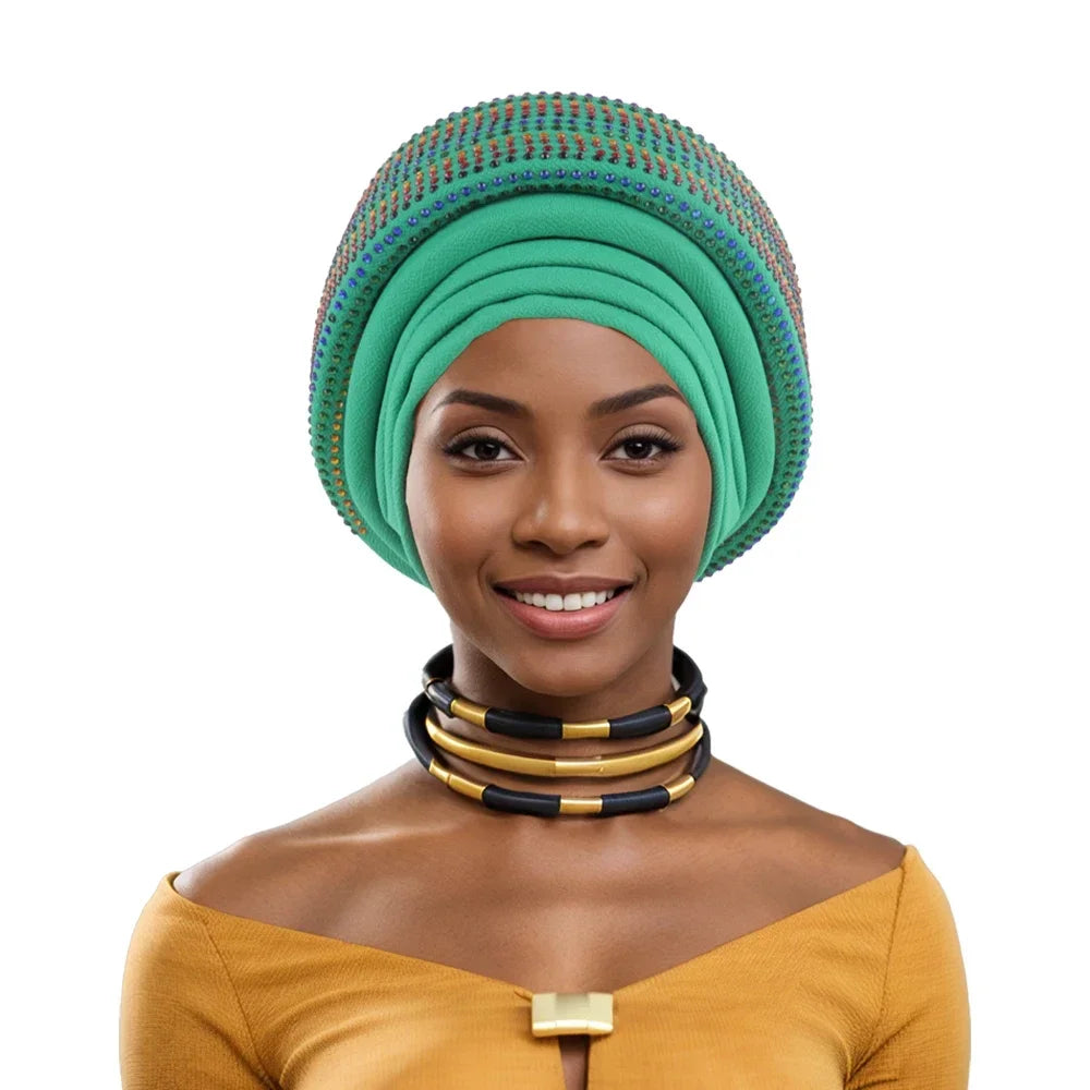 Gele Headtie Already Made African Head Wraps for Women Turban Femme Gelee Nigerian Aso Oke Bonnet Femme Diamonds Headtie 2025