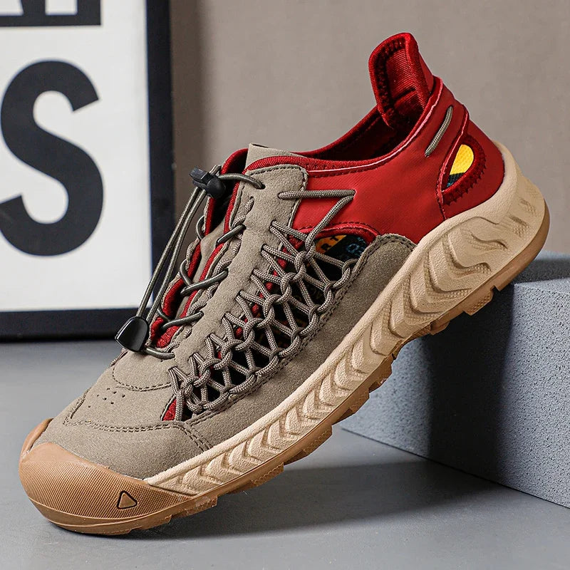 Summer Men Sandals Genuine Leather Casual Sandals Outdoor Antiskid Designer Round Toe Sandals Breathable Waterproof Beach Shoes