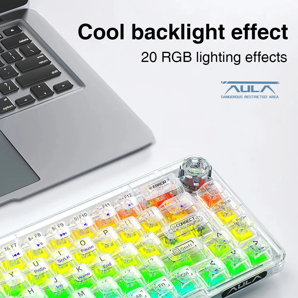 AULA F68 Transparent Mechanical Keyboard 2.4G Wireless/BT/Wired Hot Keycaps Colored RGB Lights For Work Gaming E-Sport Keyboard