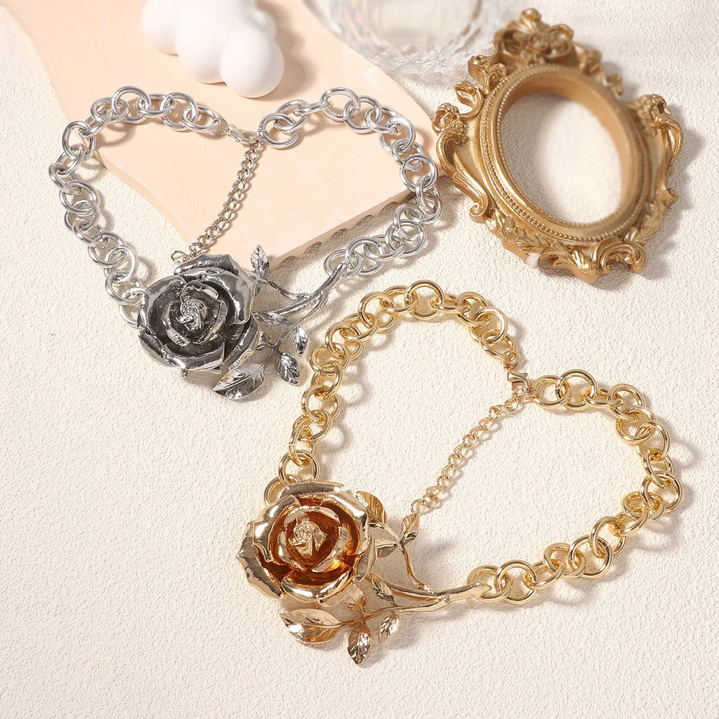 INS New Exaggerated Heavy Metal Wind Rose Pendant Necklace Bold Hip Hop Party Jewelry for Women