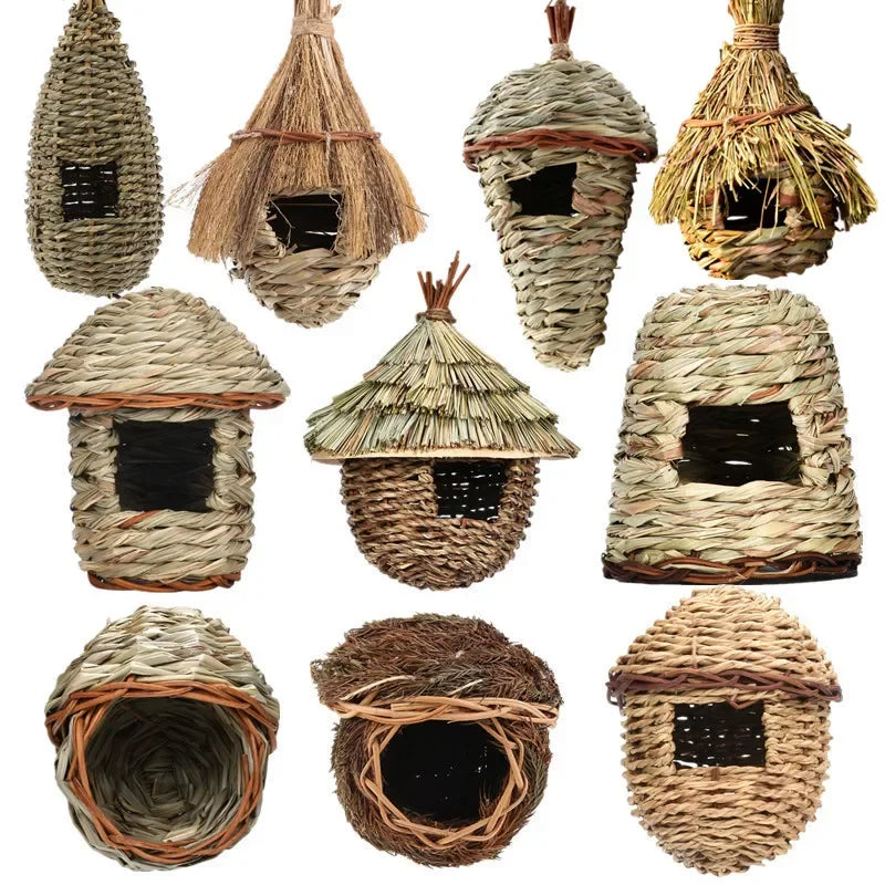 19 Birds Nest Bird Cage Natural Grass Egg Cage Bird House Outdoor Decorative Weaved Hanging Parrot Nest Houses Pet Bedroom
