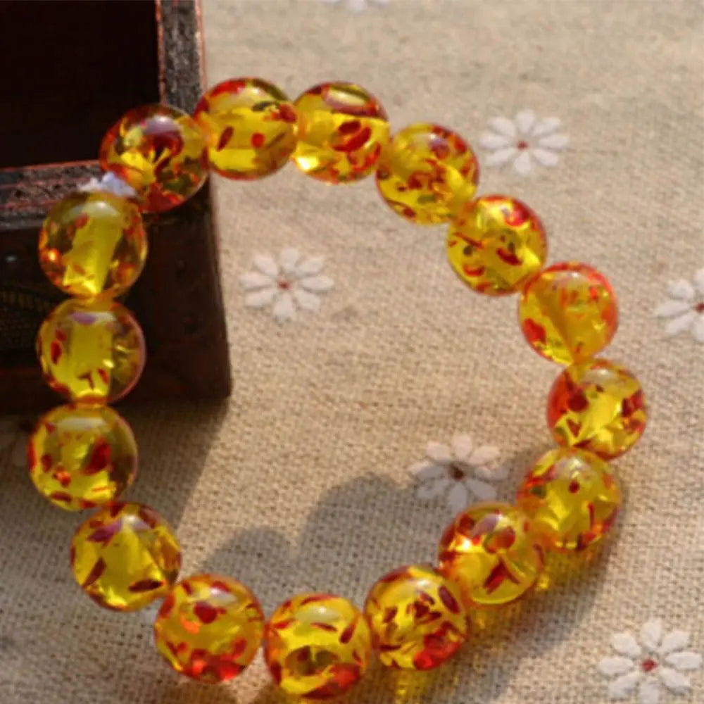 Gift Women Fashion Resin Bangle Natural 10MM Amber Round Elastic Bracelet Bead