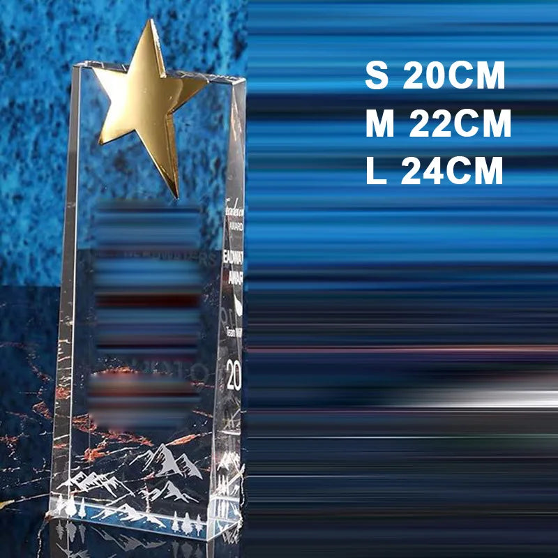 Customized Transparent Crystal Trophy, Gold Silver Copper, Five-Star, Excellent Staff Award, Home Decoration, 1Pc