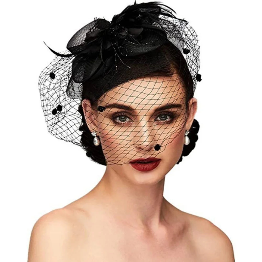 Bride Headwear hat Veil Wedding Hair Accessories Flowers Feather Mesh Veil Face Cover Multi Colors Korea Japan Black White