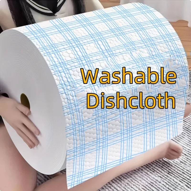 1 Roll of Multi-purpose Blue Checkered Lazy Cloth - Wet and Dry, Highly Absorbent Kitchen Cleaning Cloth
