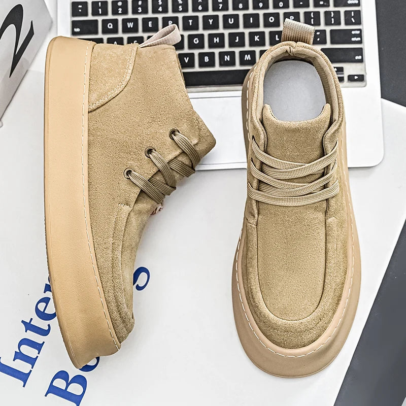 2025 winter new men's shoes cold resistant and warm high top shoes suede mid top board shoes retro casual short boots work boots