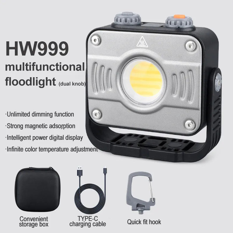 8000mAh Work Floodlight Strong LED COB Camping Tent Lamp Rechargeable Waterproof Emergency Portable Lanterns Stepless Dimming