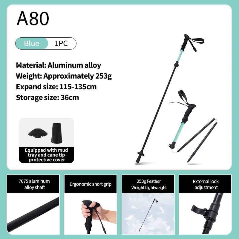 MOBI GARDEN Ultralight Aluminum Alloy Folding Trekking Pole  Professional Hiking Staff for Outdoor Walking sticks