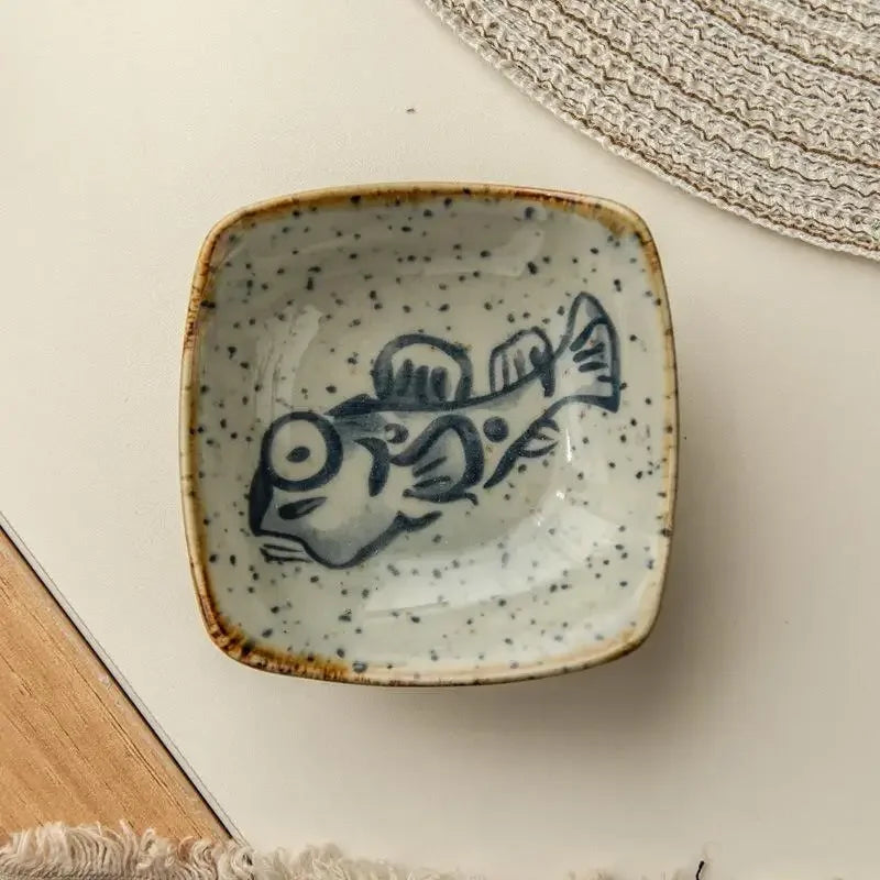 Ceramic Dishes Vintage Small Plate Japanese Creative Cartoon Seafood Sauce Dish Seasoning Plate Home Kitchen Tableware