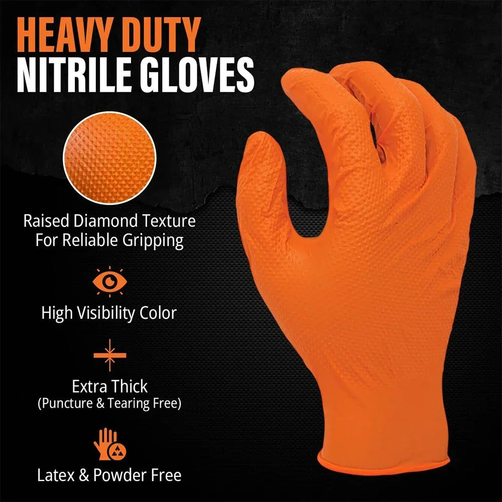 Heavy Duty Nitrile Gloves 8Mil Extra Thick Mechanic Industrial Disposable Glove with Textured Grip Antislip Safety Work Gloves