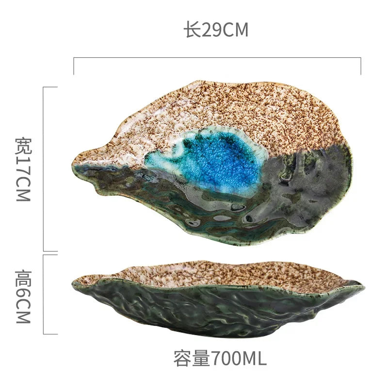 Japanese Restaurant Retro Creative Ceramic Kiln Change Tableware Sushi Sashimi Plate Cold Dish Small Dish Oyster Shell Tableware