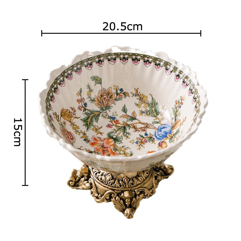 Classical Colorful Flower Pattern Fruit Bowl Storage Trays Snack Dessert Plate High Footed Fruits Plate Coffee Table Fruits Tray