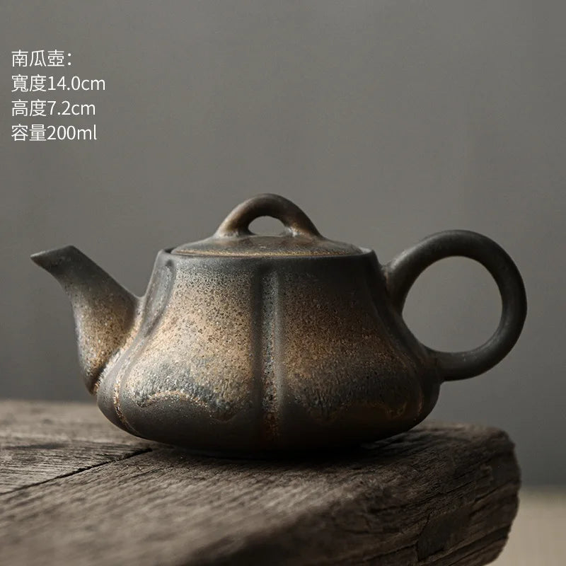 Japanese Style Coarse Pottery Teapot Single Pot Kiln Gilded Rust Glazed Ceramic Drinkware