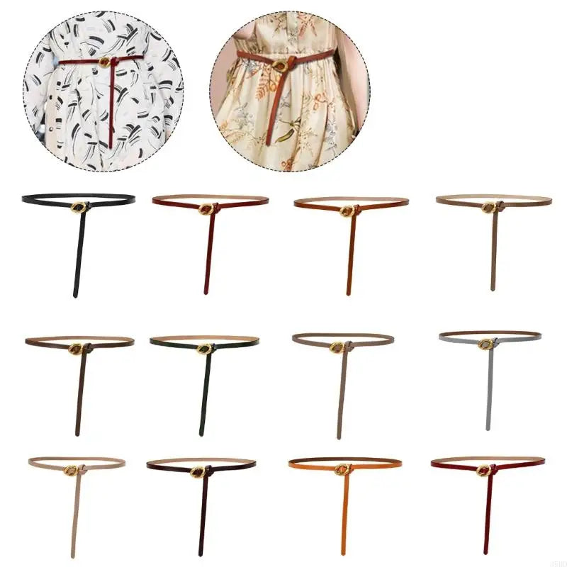 652F Selfknotted Thin Belt Aesthetic Leather Belt Waistband Decorative Skinny Belt for Shirt Dress Elegant Office Formal Belt