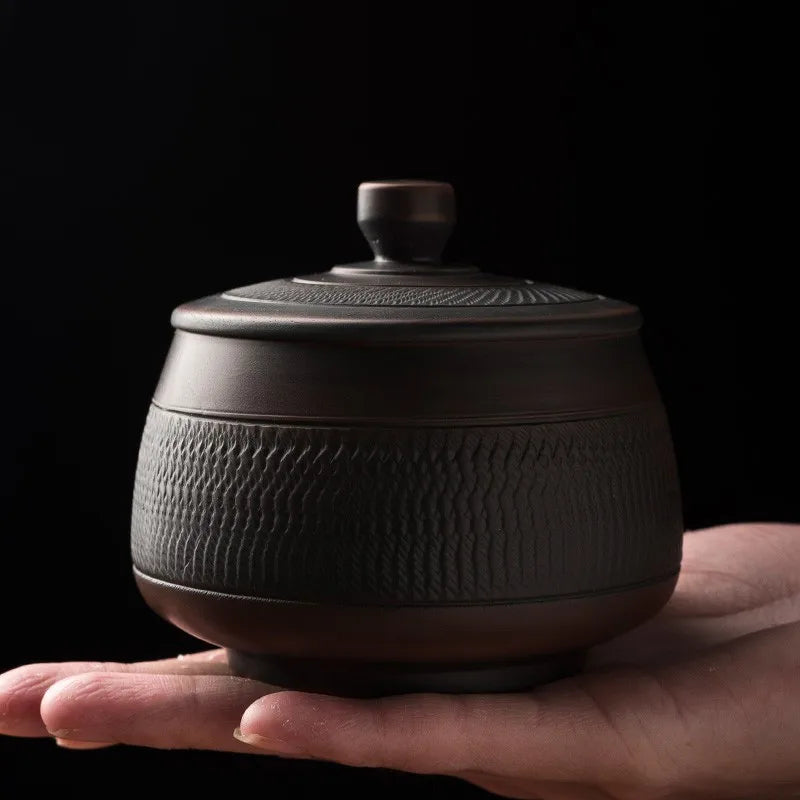 High-grade Purple Pottery   Retro Ceramic Sealed Pot Storage Jar Household Retro Tea Box Moisture-proof Storage Jar