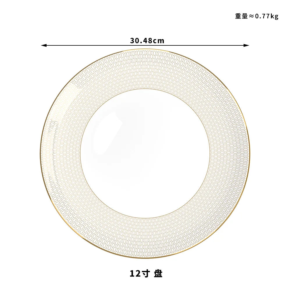 New Bone China Dinner Plates Luxury Gilded Lace Ceramic Tableware Set Feast Porcelain Western Plate Cake Dish Home Decor