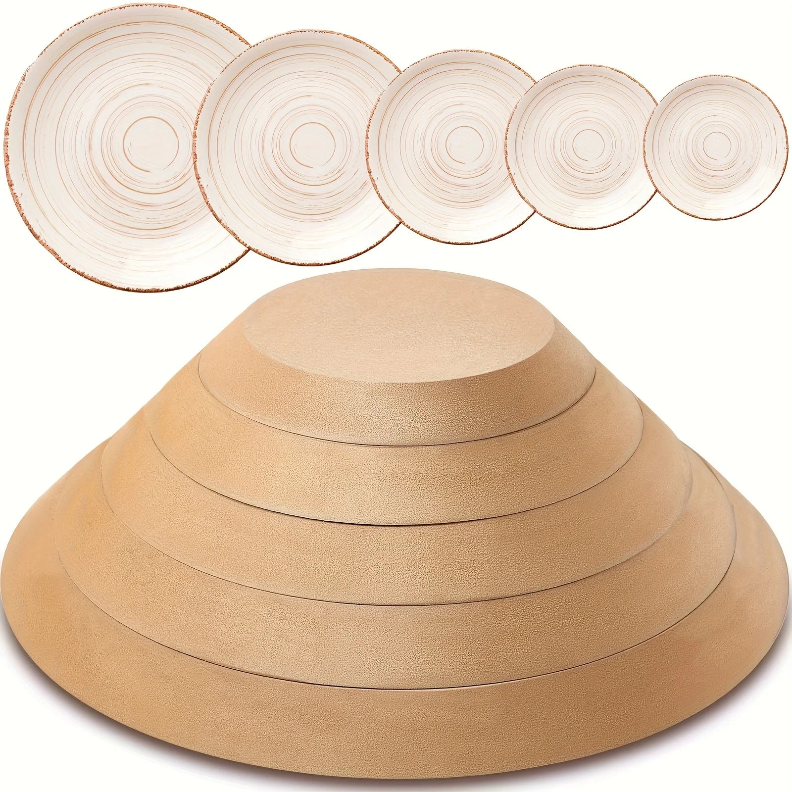 5pcs Wooden Pottery Mold Set - Versatile Sizes for Ceramic & Clay Crafting, Round Slump Molds for Handbuilding Dishes & Plates