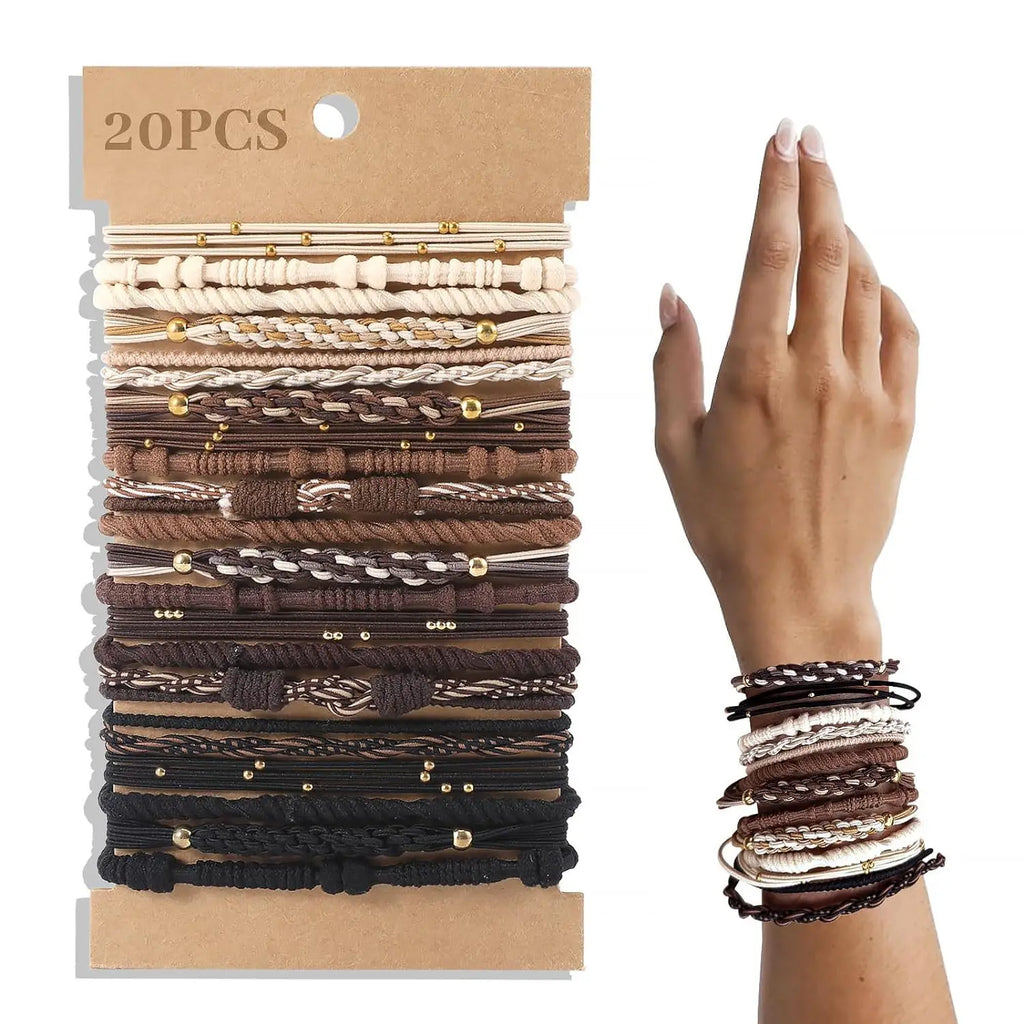 20 pieces of Bohemian headbands, brown bracelet headbands suitable for thick or thin hair, used for fixing ponytails
