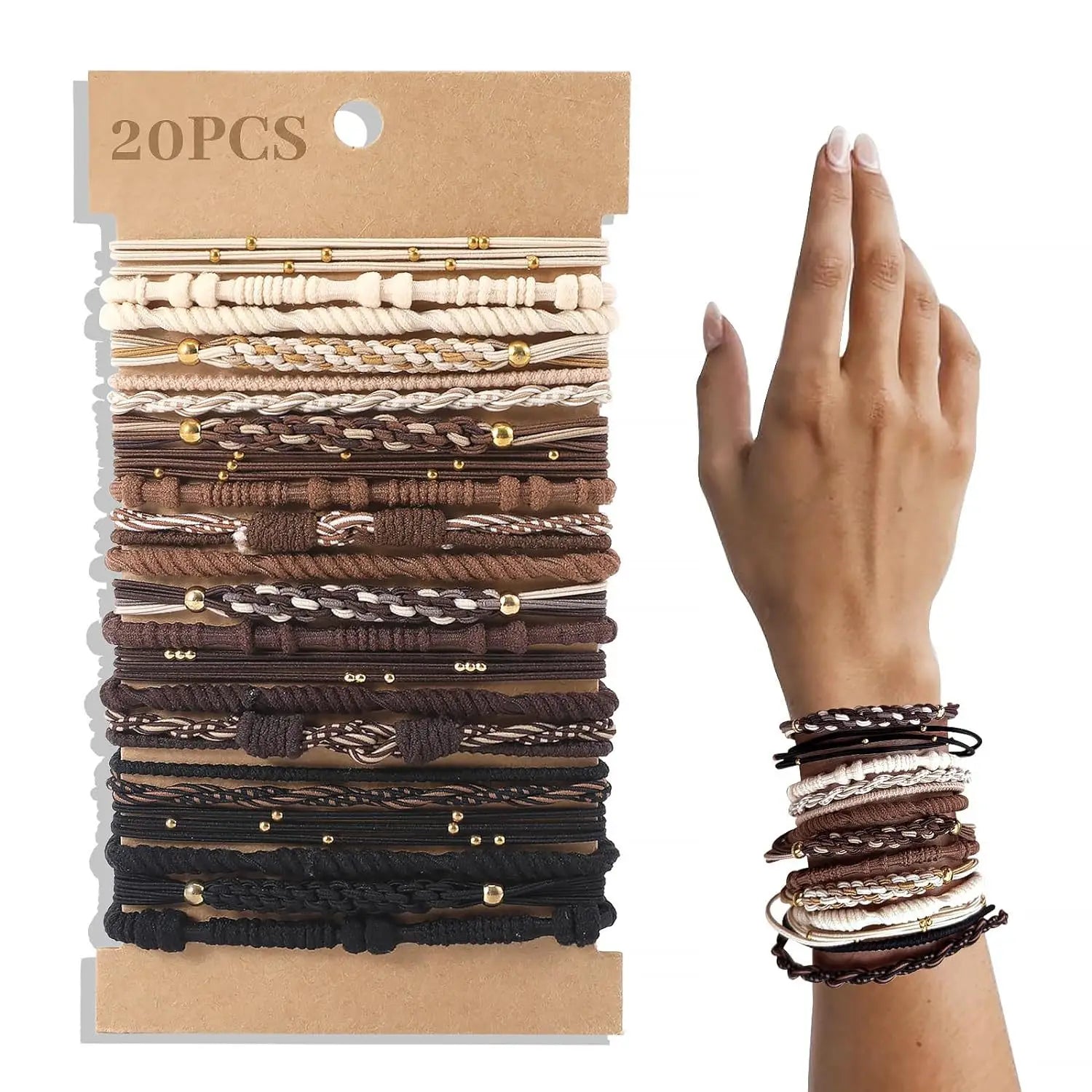 20 pieces of Bohemian headbands, brown bracelet headbands suitable for thick or thin hair, used for fixing ponytails