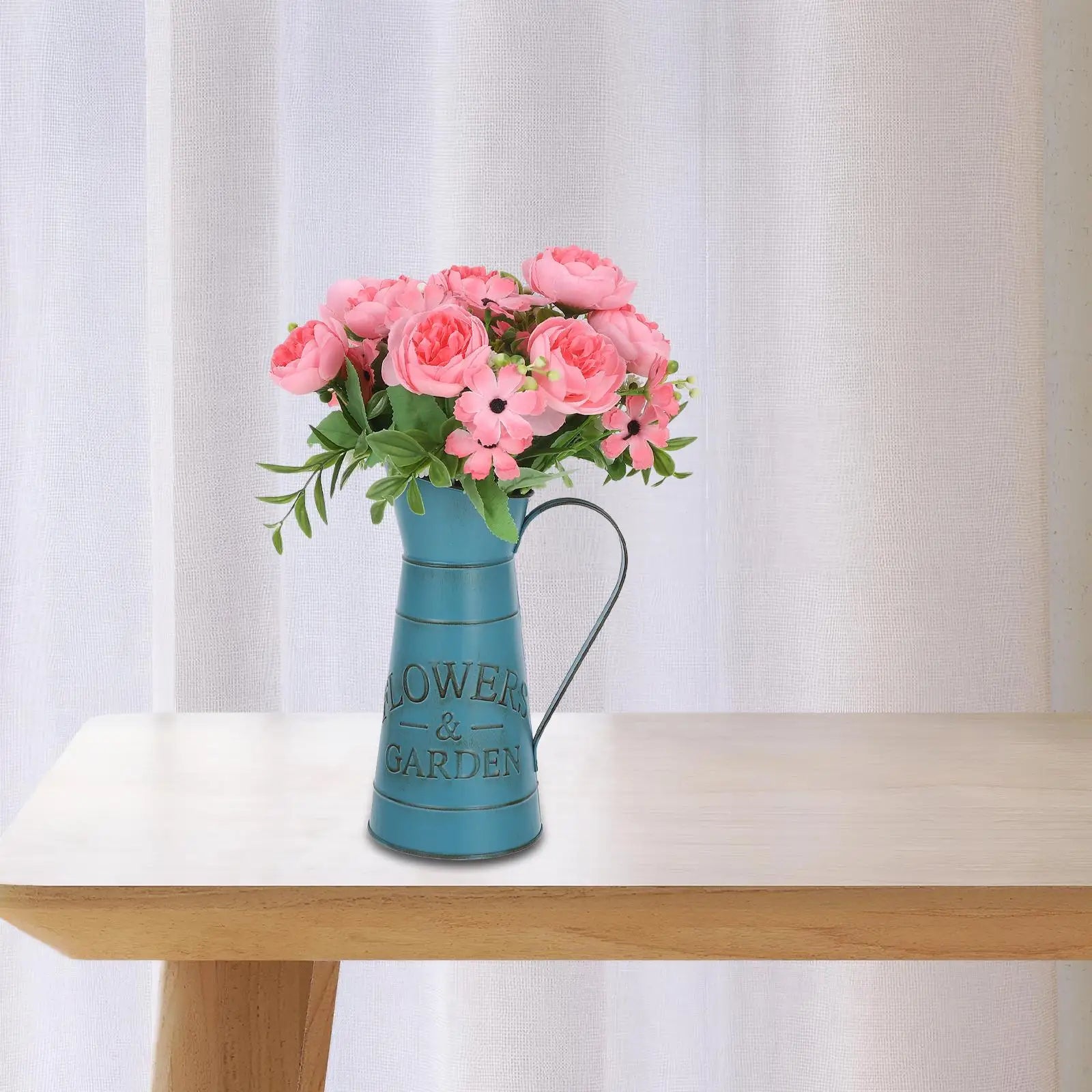 Retro Kettle Vase Blue Small Decorative Iron Pitcher for Home Office Balcony Flower Arrangement Gardening AccessoriesVintage