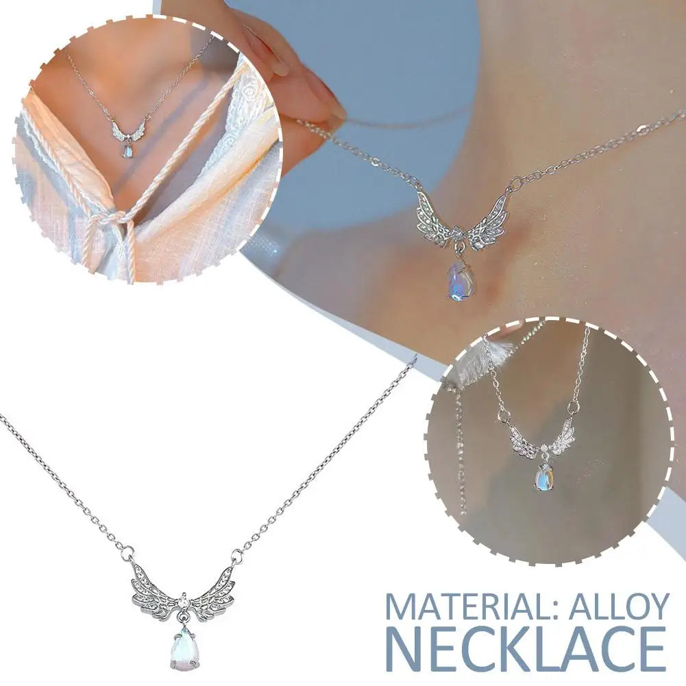 Angel Wings Necklace Ladies Girl Simple Y2K Blue Zircon Love Elegant Necklace Women Jewelry Chain Choker Jewelry