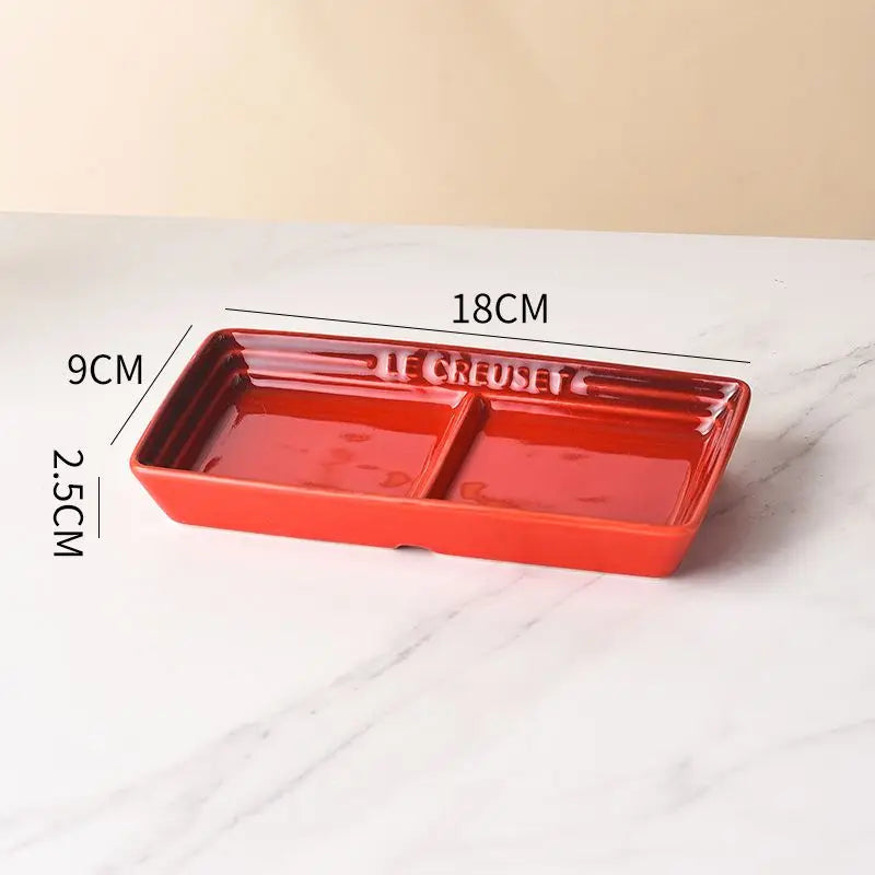 Color Japanese Style Grid Dipping Dish Seasoning Dish Ceramic Pickled Vegetables Snacks Separated Barbecue Dipping Home Use