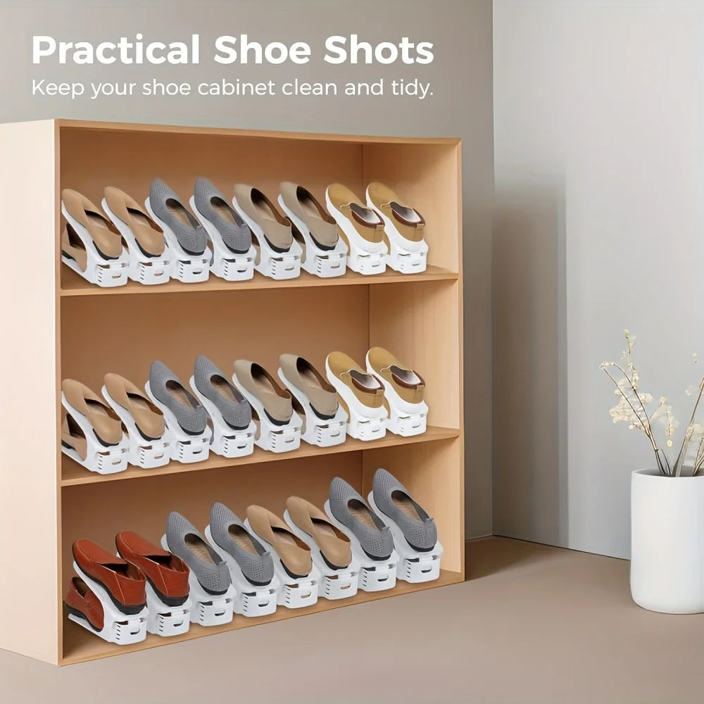 10 Pack Plastic Shoe Rack Adjustable Closet Organizer Space Saving Design for Dorm Living Room High Heels Sneakers Storage