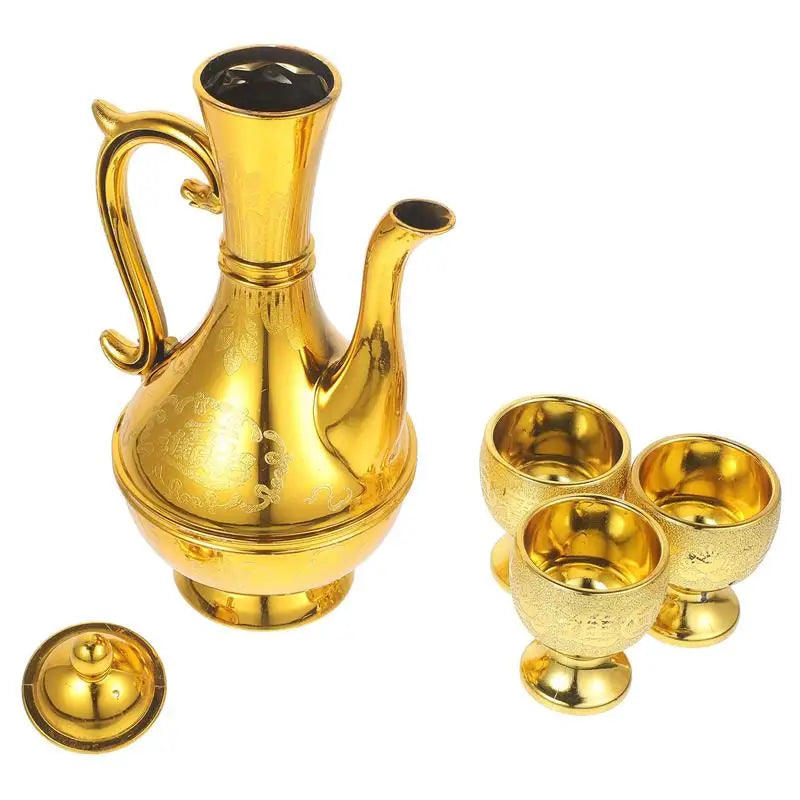 4Pcs European Offering Cup Set Altar Goblet Wine Pot Combination Buddhist Supply Vintage Enshrine Glass Traditional Sacrifice