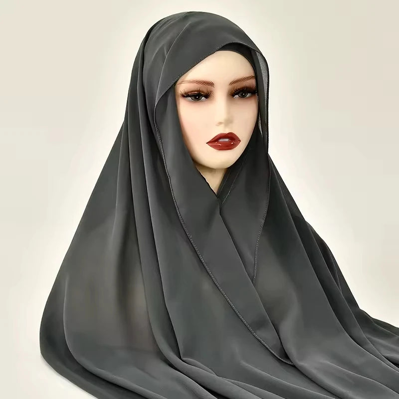 Newest Instant Chiffon Hijab With Magnetic Buckle Solid Color Woman Muslim Hijab Scarf Islamic Turban Fashion Headband Shawl