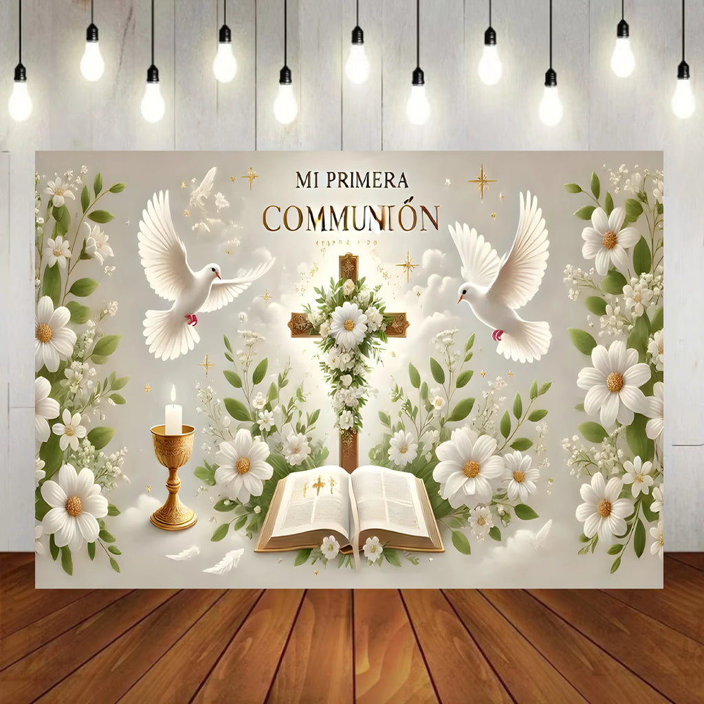 One Mi Primera Comunion elegant baptism and the First Communion Party decorative banner, perfect for decoration