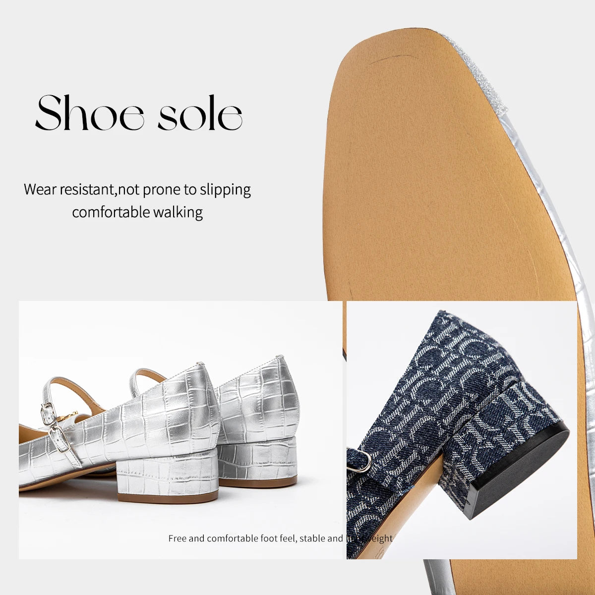 Women Casual Shoes Middle High Heels Spring Summer Leather Sandals Printed Metal Decoration Casual Leather Shoes