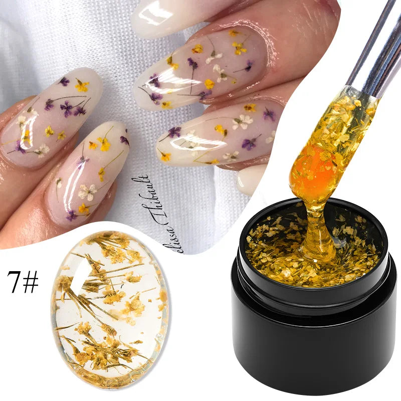 MEET ACROSS 5ML Blue Dried Flower Gel Nail Polish Natural Flower Fairy Nail Art Soak Off UV LED Painting Gel Varnish For Nails