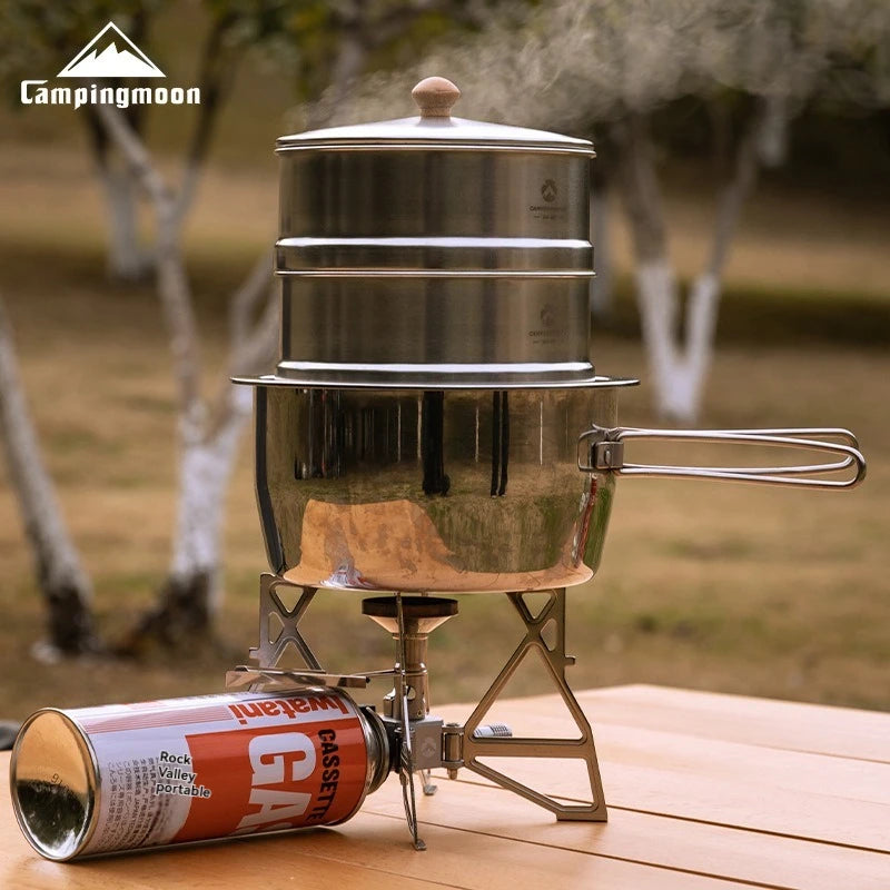 Campingmoon S363-2S Outdoor Cookware Set Stackable Camping Light Weight Causal Stainless Steel Food Steamer for Camping