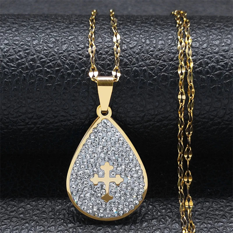 Simple Cross Pendant Necklace Stainless Steel Crystal Jesus Christ Necklaces Religious Jewelry corrente feminina N8249S02