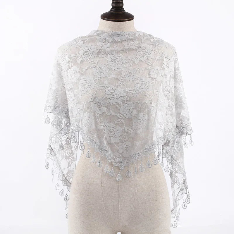 Fashion Church Shawl Lace Veil Scarf Bandana Church Prayer Wedding Mantilla Chapel White Embroidered Hijab Women Scarves