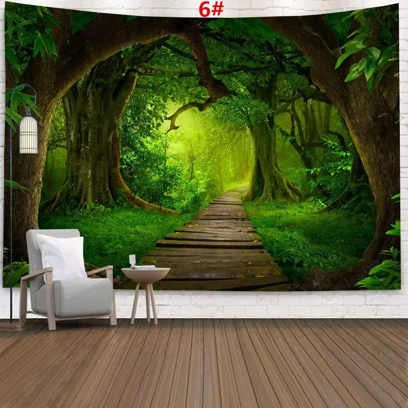Home Decor Tapestry Beautiful Landscape Sunlight Through Forest  Wall  Sofa Bedroom Dorm