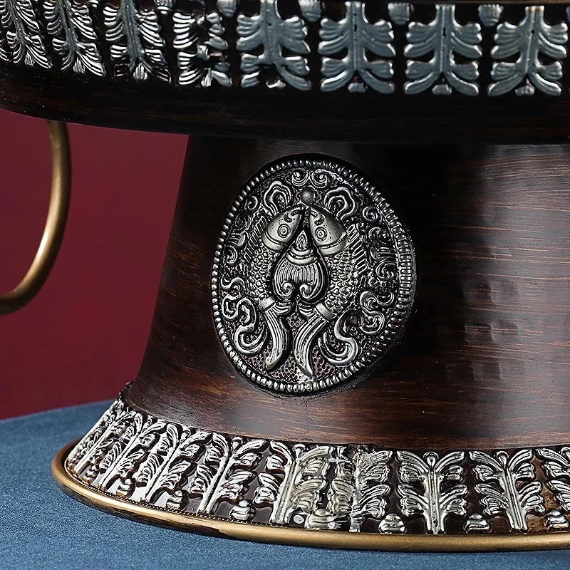 Tibetan Alloy Fruit Dish Embossed Auspicious Large Size Ancient Red Plate Tantric 25cm Tray Desktop Home Altars Decorative