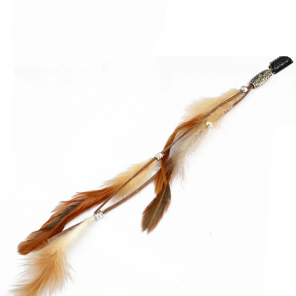 Women Feather Bb Clip Headband Scrunchies Headdress Tribal Hair Rope Headpieces 2021 New Fashion Headwear Retro Hair Accessories