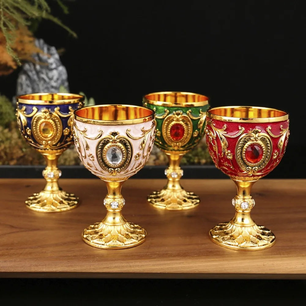 Drink Cup Embossed Vintage Metal Wine Cup Diamond-encrusted Anti-break Wine Glasses European Style Chalice Communion