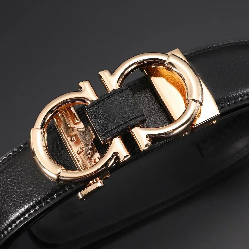 Men's minimalist high-end leather alloy fully automatic buckle head versatile Korean business European and American waist belt