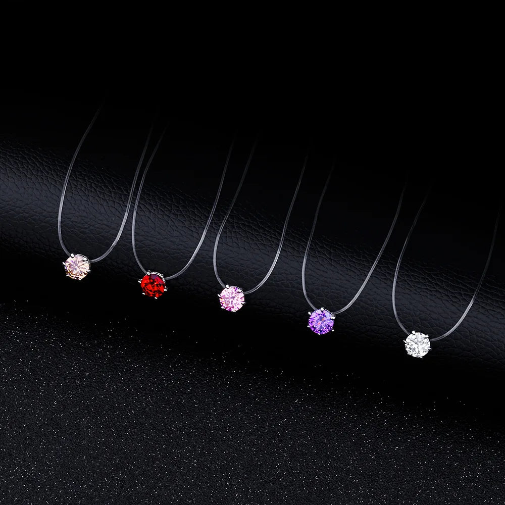 Big Sale 925 Sterling Silver Chokers Necklace Cubic Zircon Pearl CZ Round Heart Cross Moon Square Transparent Fish Line Jewelry