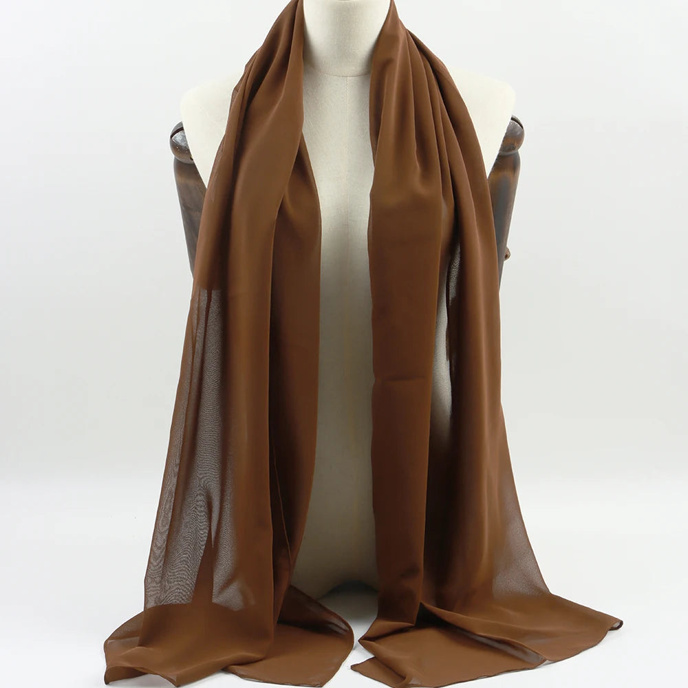 Fashion Pearl Chiffon Hijab Shawls Of Muslim Women Solid Color Head Wraps Scarf For Ladies