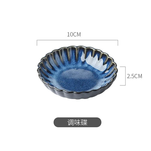 Japanese Blue Kiln Change Ceramic Tableware American Tableware Retro Household Dishes Set Rice Bowl Dishes Restaurant Plate