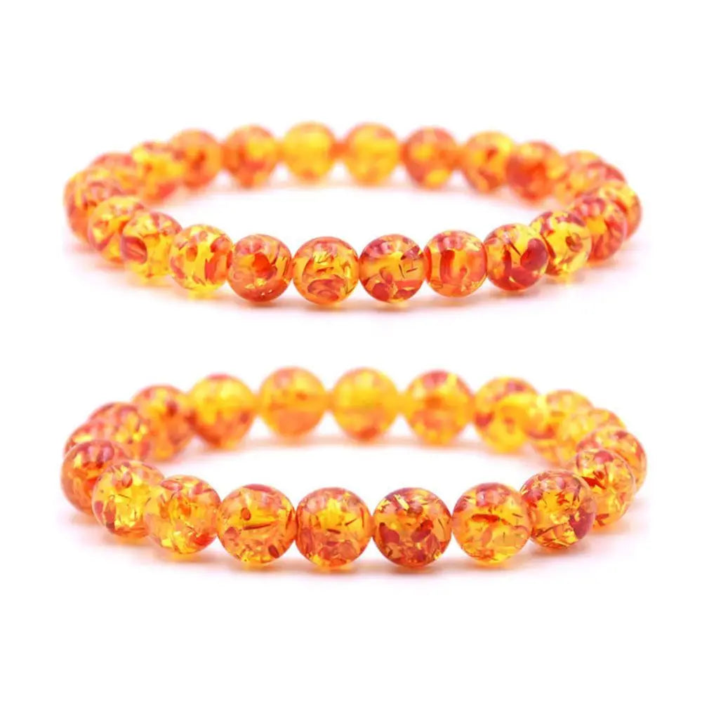 Gift Women Fashion Resin Bangle Natural 10MM Amber Round Elastic Bracelet Bead