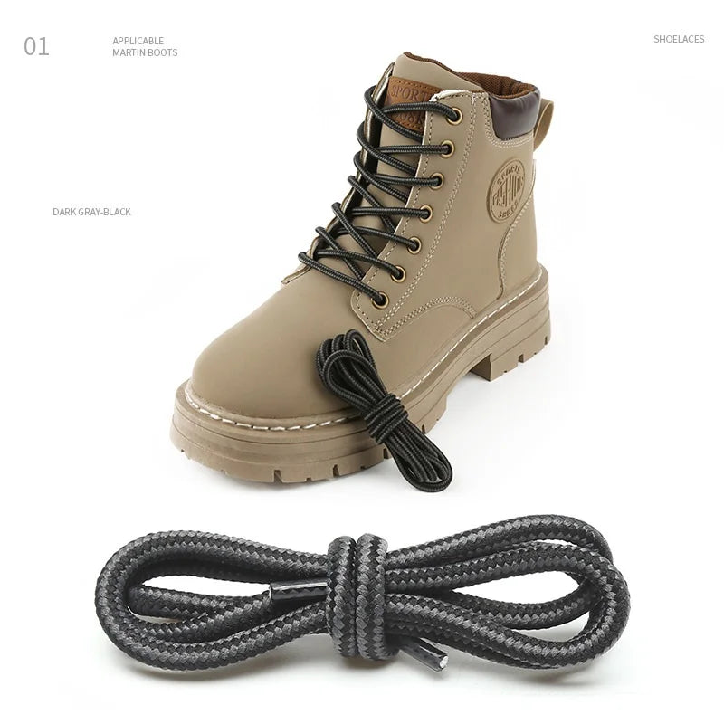 1 Pair 4mm Two-color Striped Round Color Polyester Shoelaces For Work Shoes Martin Boots Leather Boots Shoe Laces 100/120/150CM