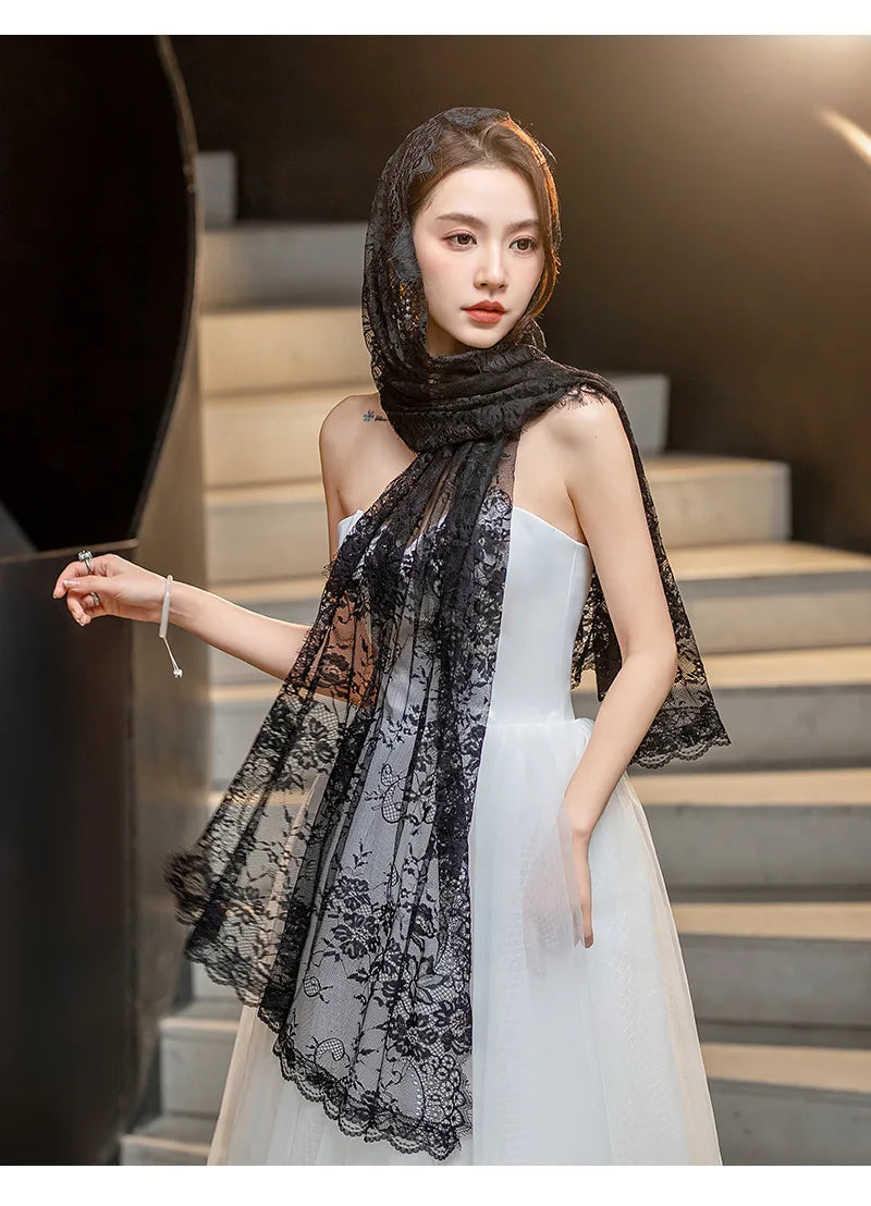 Lace Mantilla Veils For Church Prayer Spanish Muslim Shawl Scarf Head Covering Christian Chapel Catholic Veril For Wedding Bride