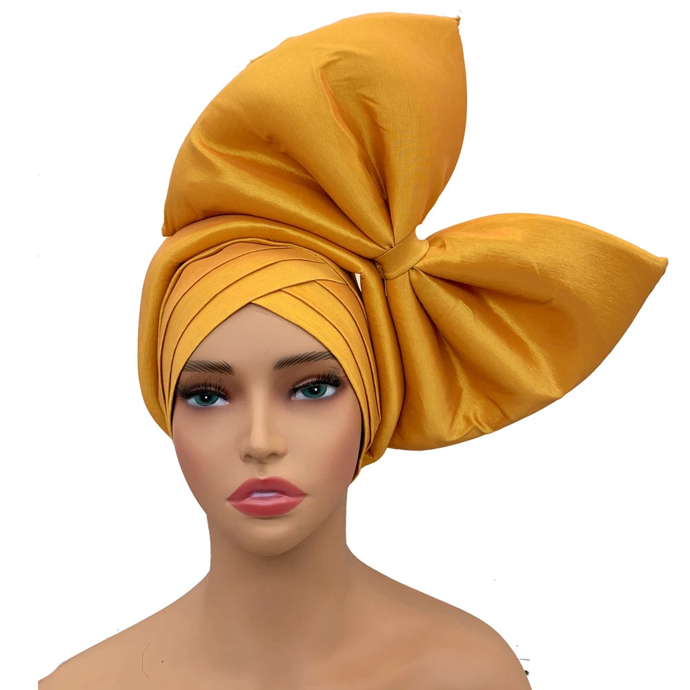 Big Bowknot Turban Cap for Women Exaggerated Headpiece African Auto Gele Headtie Nigeria Party Headwear Hat Lady Head Wraps