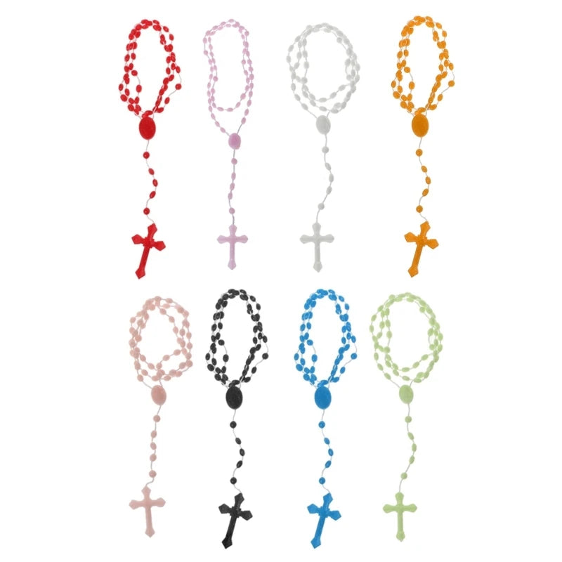 8 Colors Plastic Noctilucent Necklace Rosary Beads Luminous Necklace Catholicism Prayer Religious Jewelry for Daily Wear